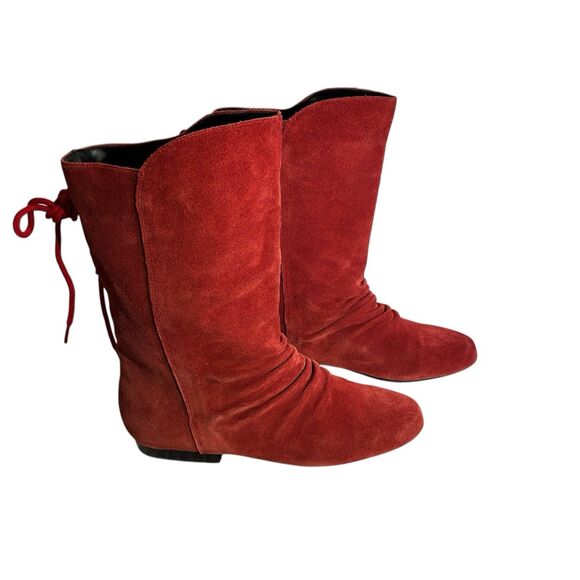 Stagelight Women’s  Red Velvet Suede Slouch Boots Flat.  Mid Calf. Size 7.5 - Picture 5 of 13